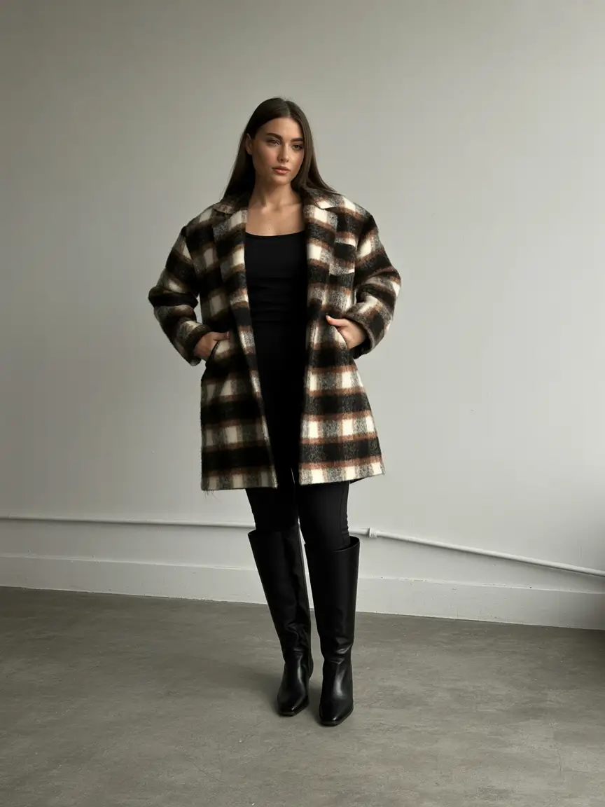 plus size outfits Modern Check Coat Revival