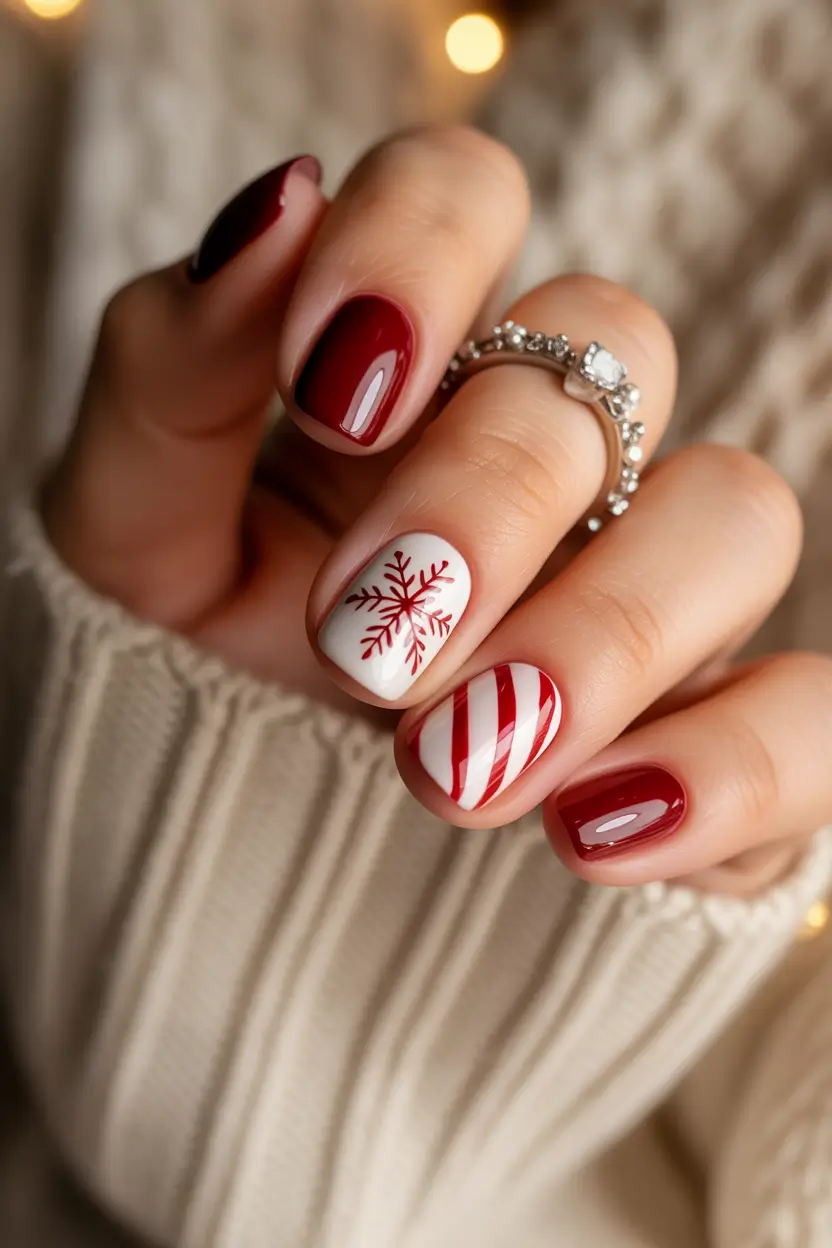 red christmas nails Cozy Candy Cane Classics