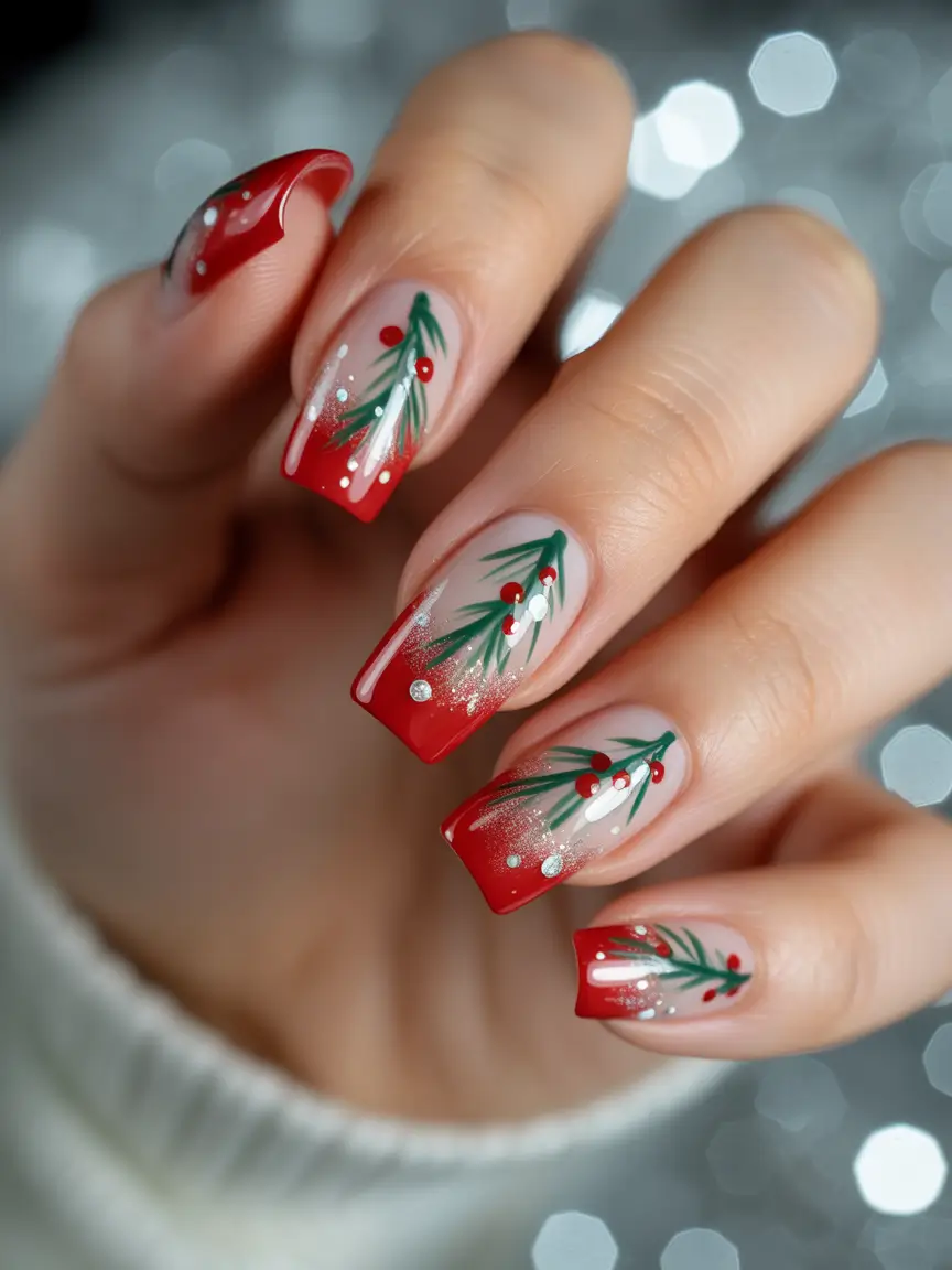 red christmas nails Evergreen French Magic