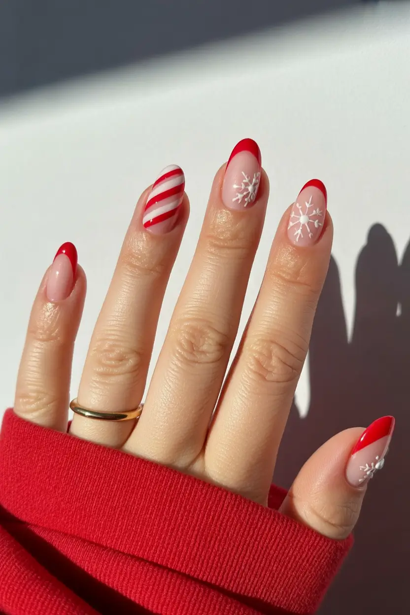 red christmas nails Candy Cane French Delight