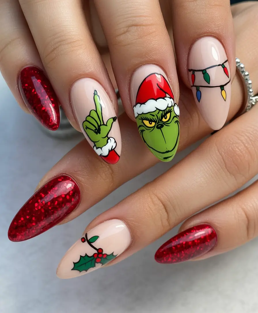 red christmas nails The Grinch Glam