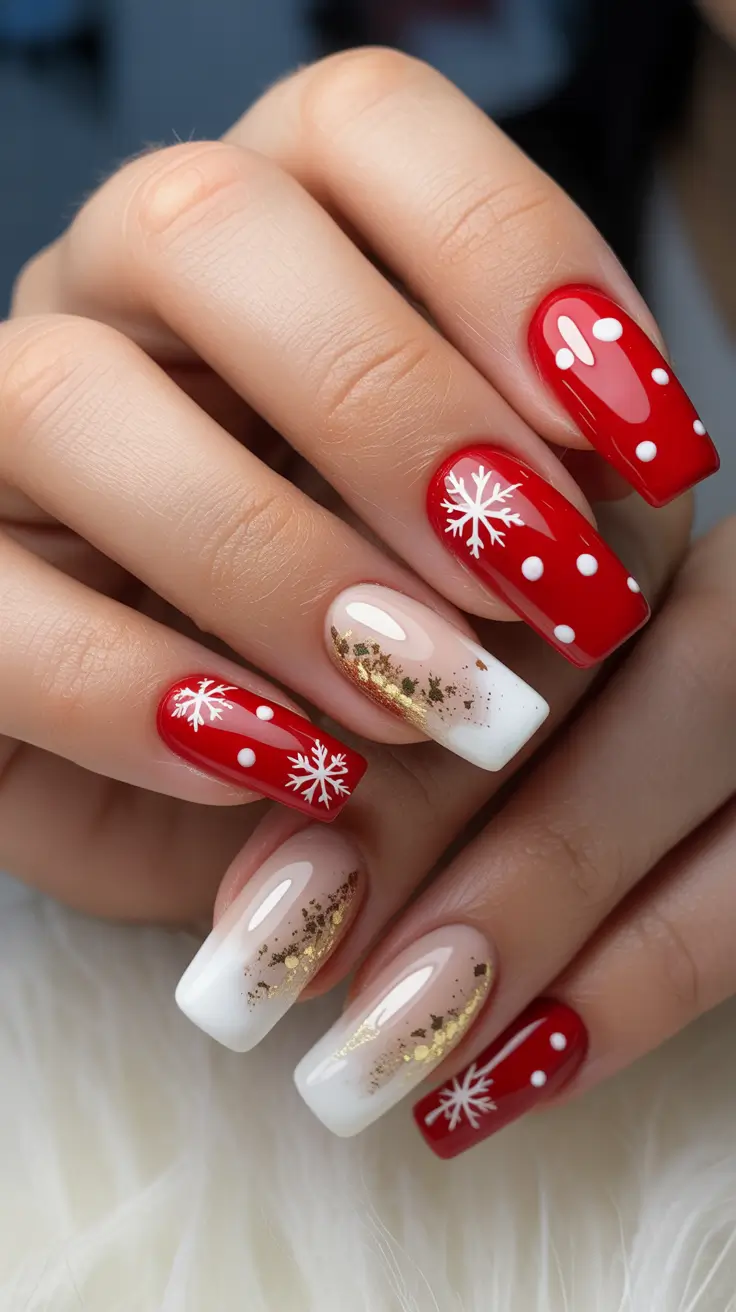 red christmas nails Golden Snowfall Tips