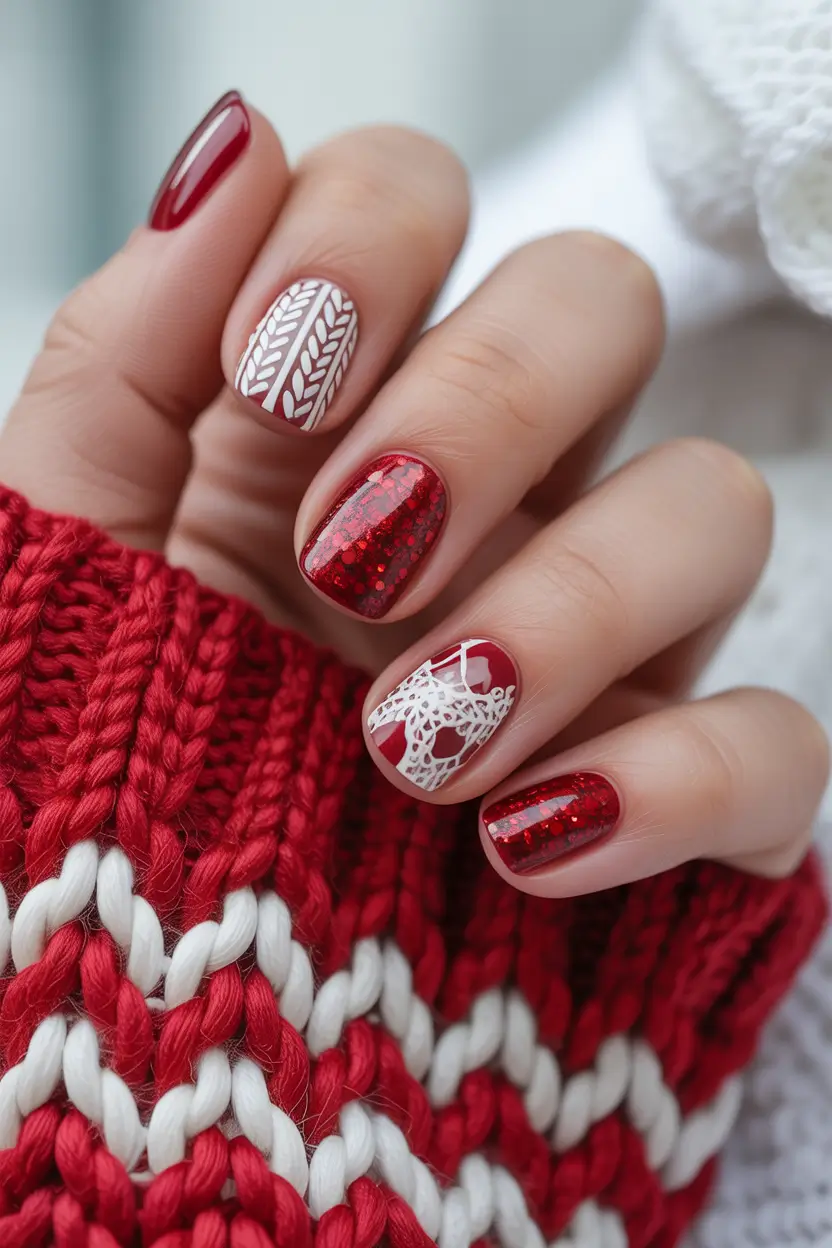 red christmas nails Knitted Holiday Comfort