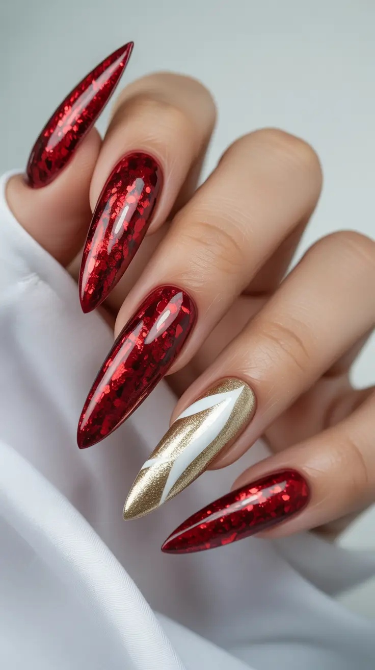 red christmas nails Gilded Red Chrome Magic