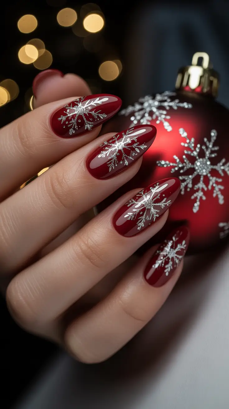 red christmas nails Crimson Snowflake Charm