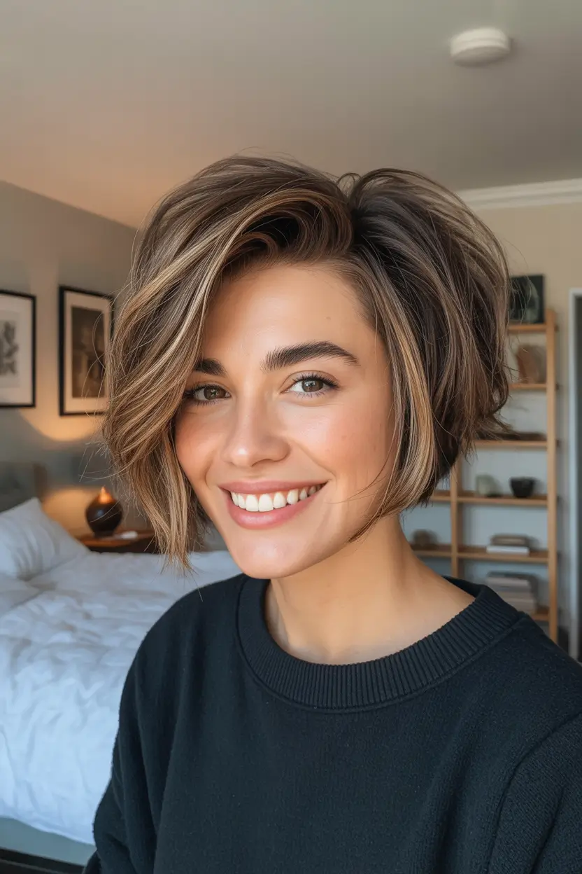 Choppy Bob Haircuts Dimensional Brunette Choppy Bob With Lifted Crown