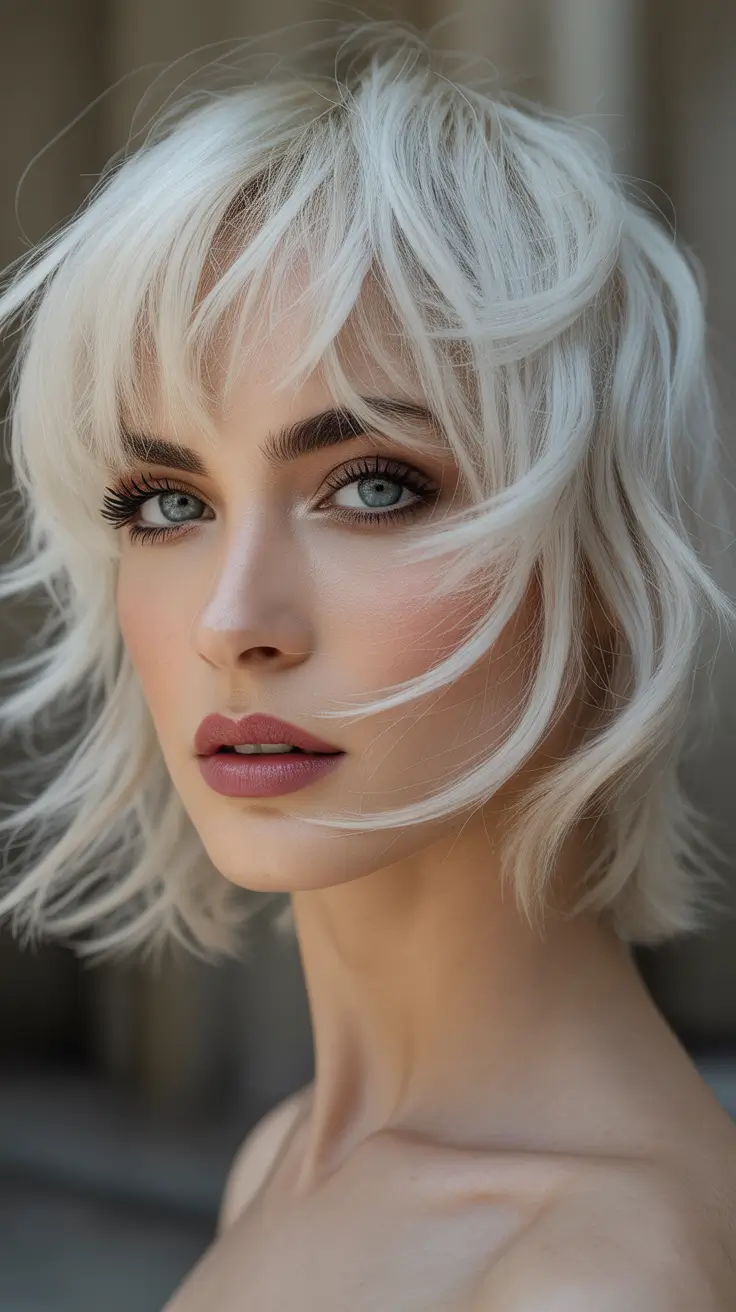 Choppy Bob Haircuts Platinum Windswept Choppy Bob With Airy Bangs