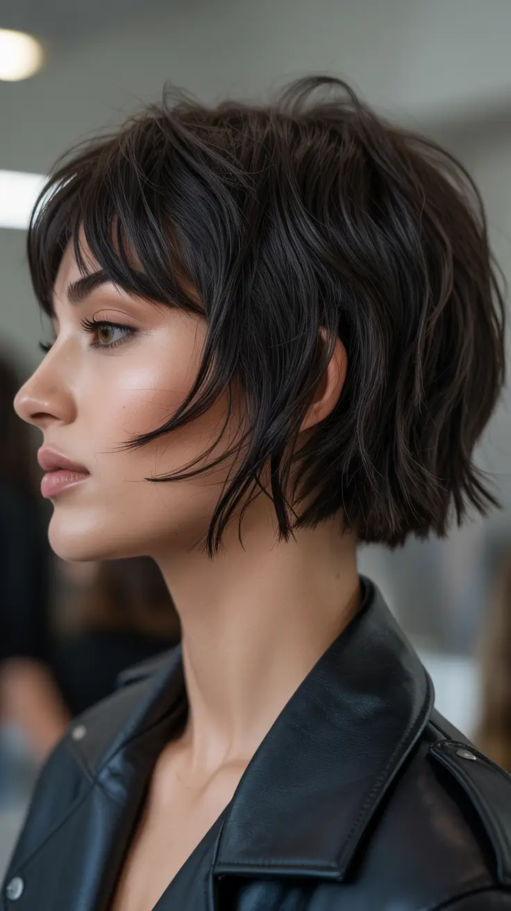 Choppy Bob Haircuts Soft Black Messy Choppy Bob With Wispy Ends