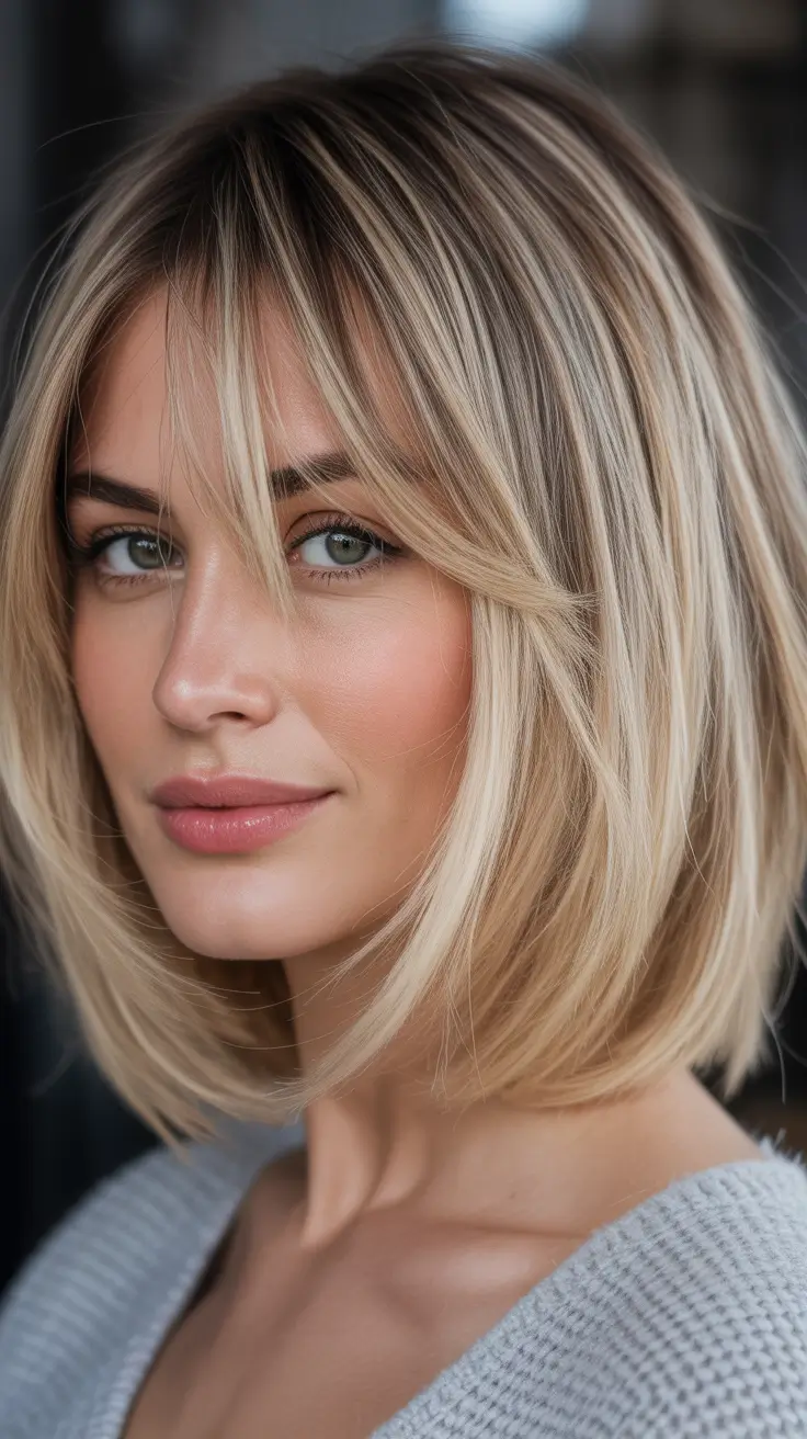 Choppy Bob Haircuts Beige Blonde Medium Choppy Bob With Curtain Bang Softness