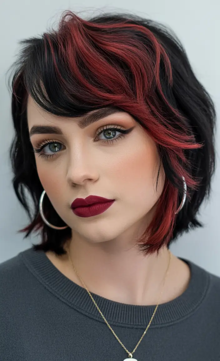 Choppy Bob Haircuts Black and Crimson Choppy Bob With Bold Color Blocking