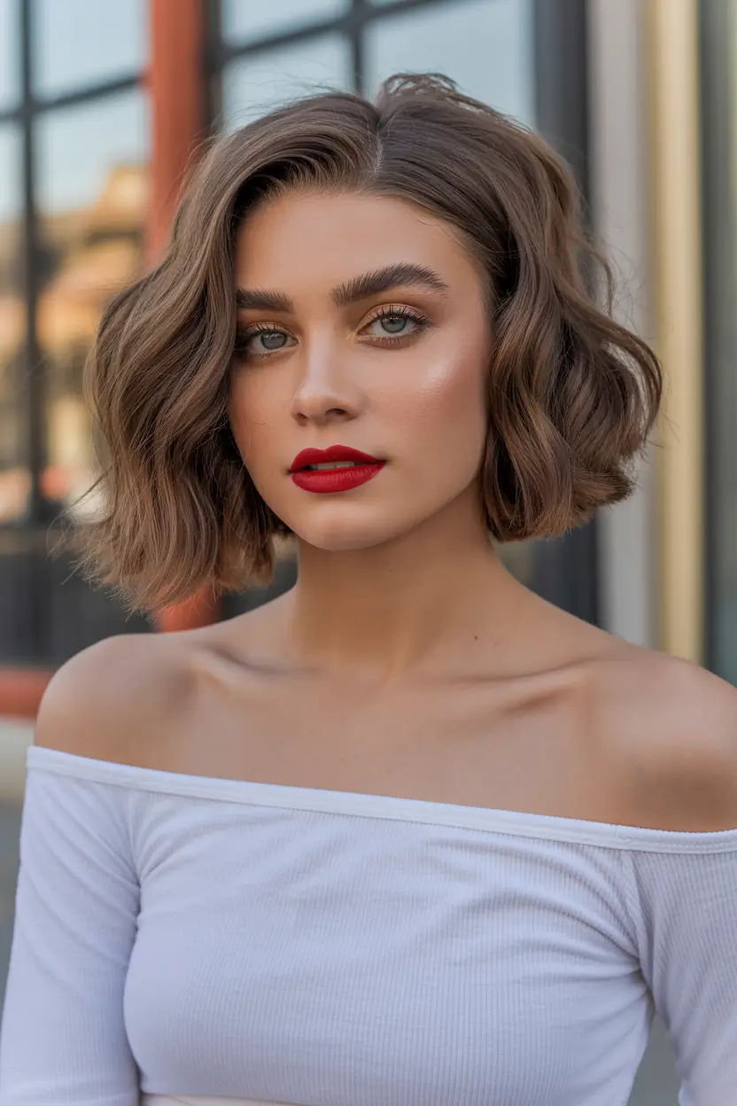Choppy Bob Haircuts Retro-Inspired Wavy Choppy Bob With Warm Brunette Shine