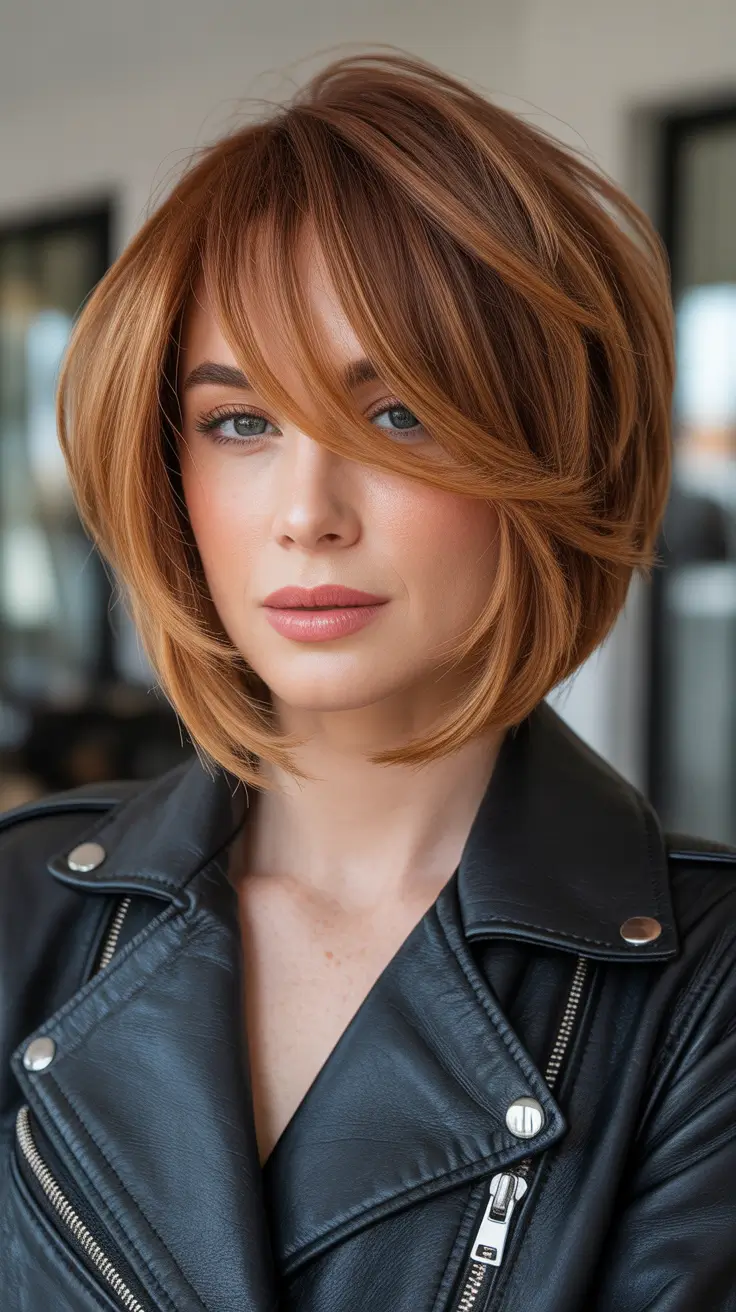 Choppy Bob Haircuts Copper-Toned Voluminous Choppy Bob With Soft Bang Flow