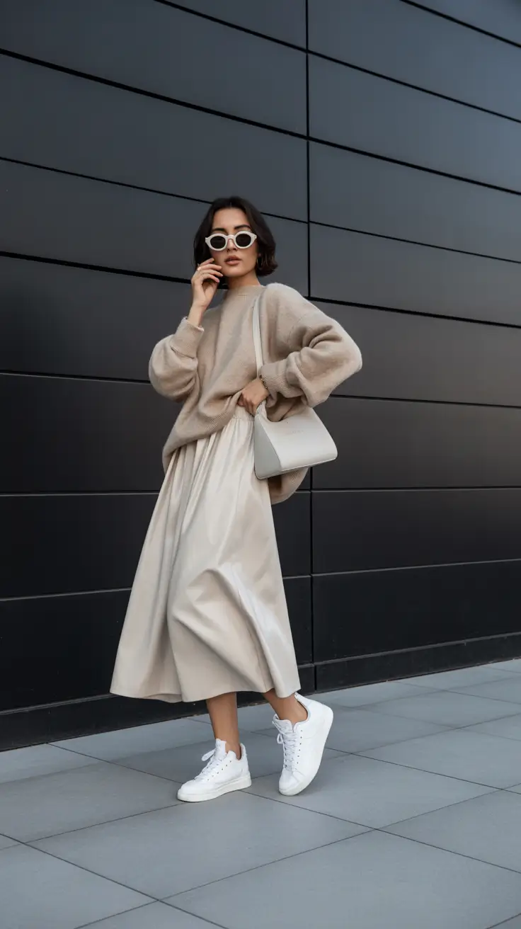 Outfits for Women Over 40 Warm Neutrals in Motion - Cozy Streetwear with a Polished Twist