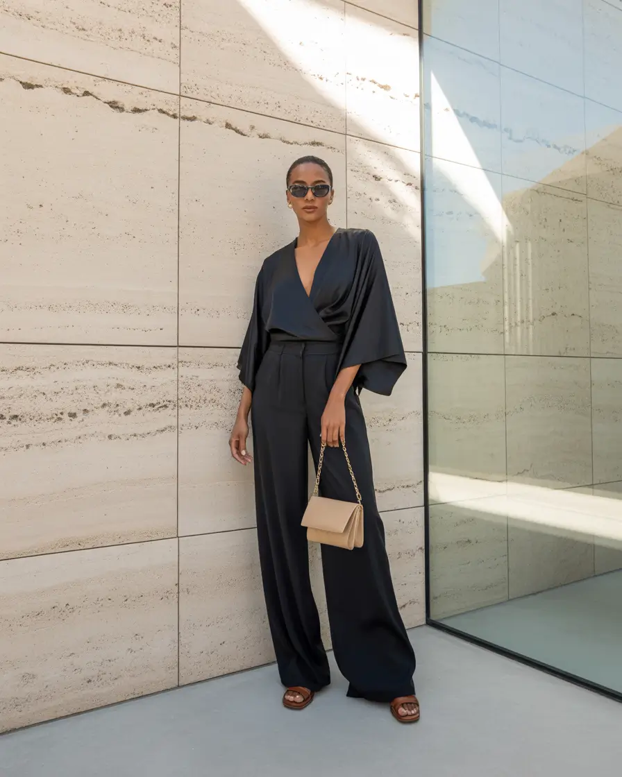 Outfits for Women Over 40 Minimalist Black Sophistication with Fluid Draping