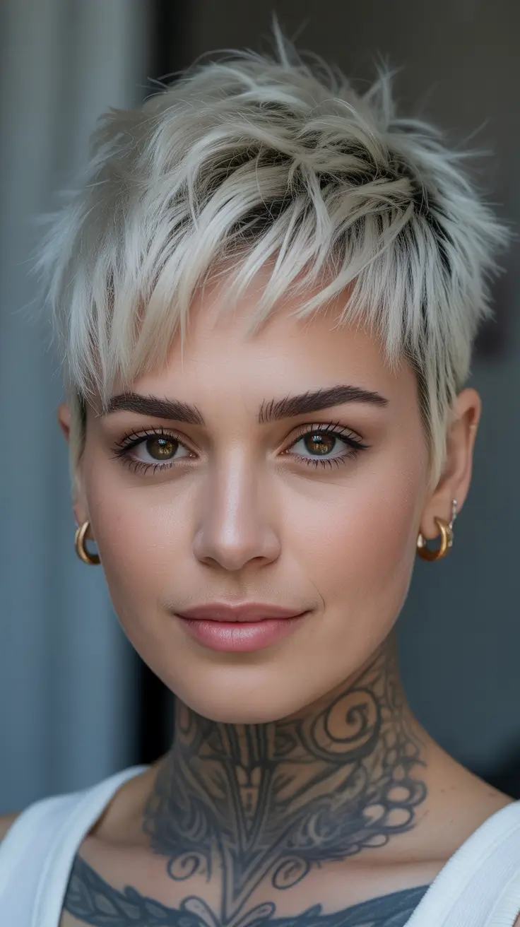 Short Haircuts 2026 Edgy Platinum Micro Shag