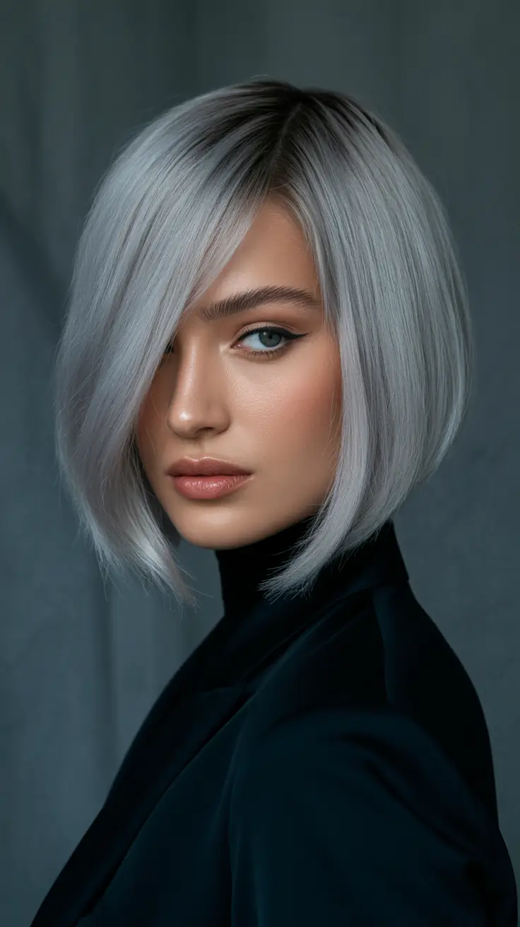 Short Haircuts 2026 Sleek Silver Precision Bob