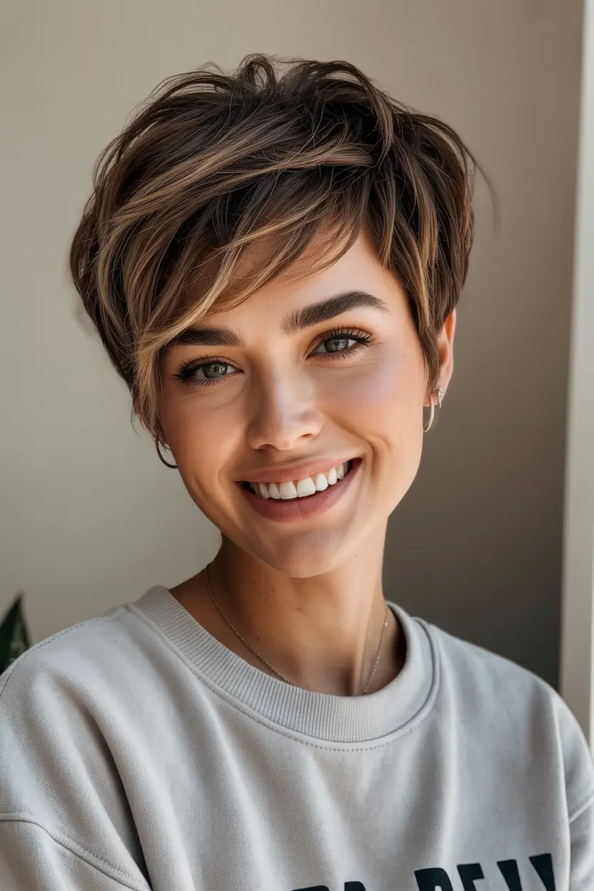 Short Haircuts 2026 Layered Pixie with Dimension