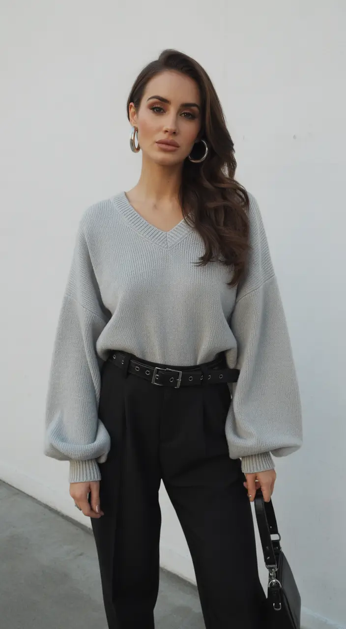 sweater outfits Gray Neck Black