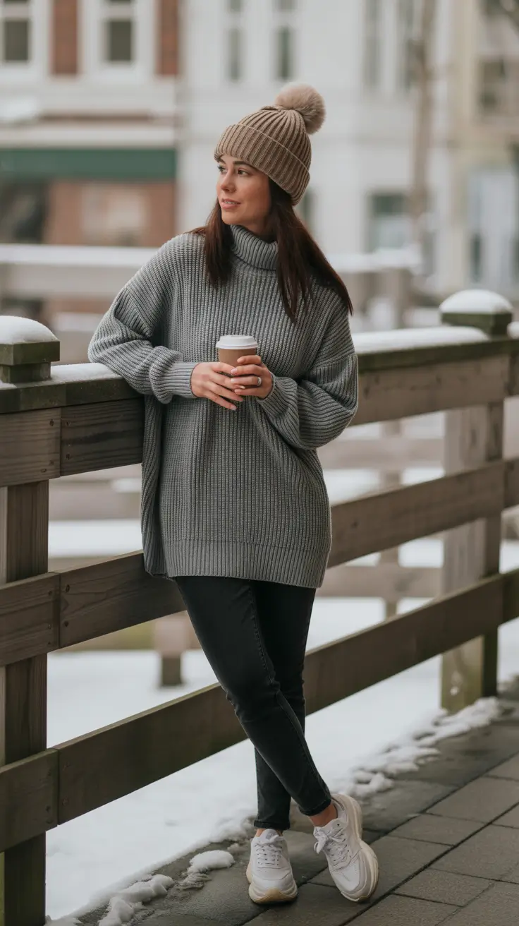 sweater outfits Grey Ribbed Oversized