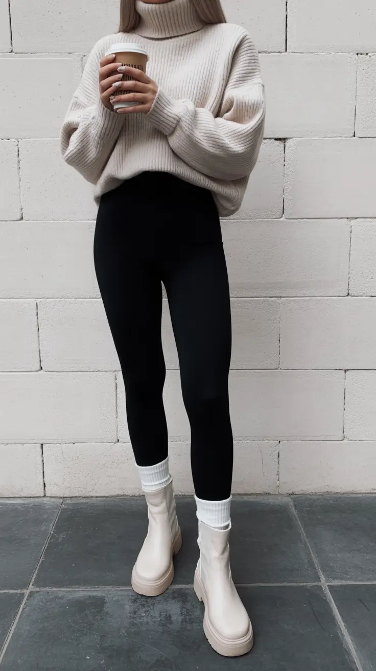 sweater outfits Beige Black Oversized