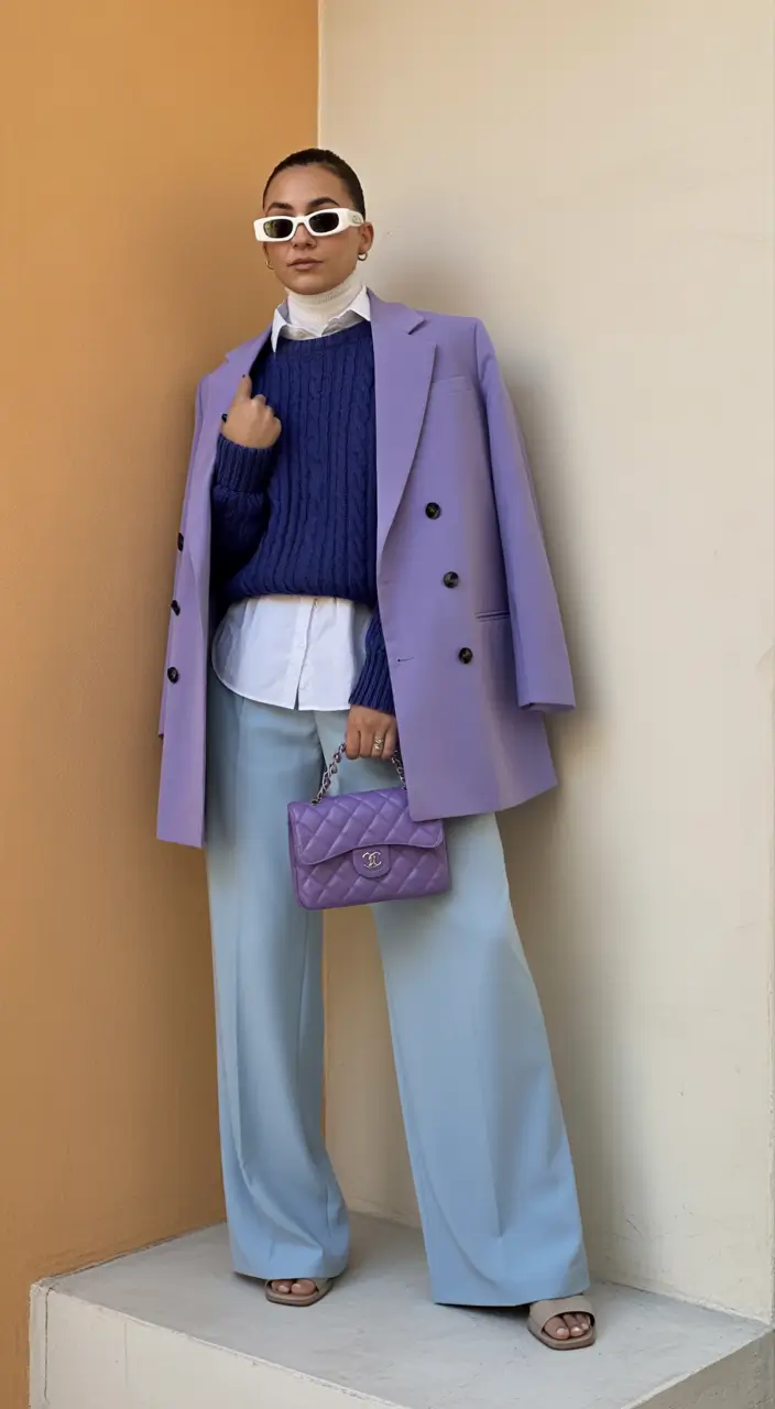 sweater outfits Purple Blue Cable Knit