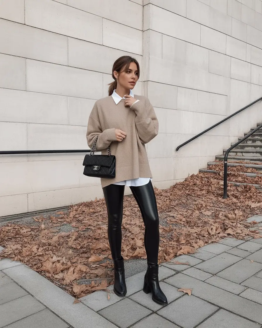 sweater outfits Beige Black Oversized