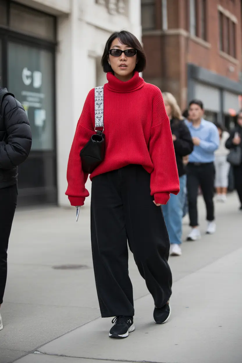 sweater outfits Red Black Knit