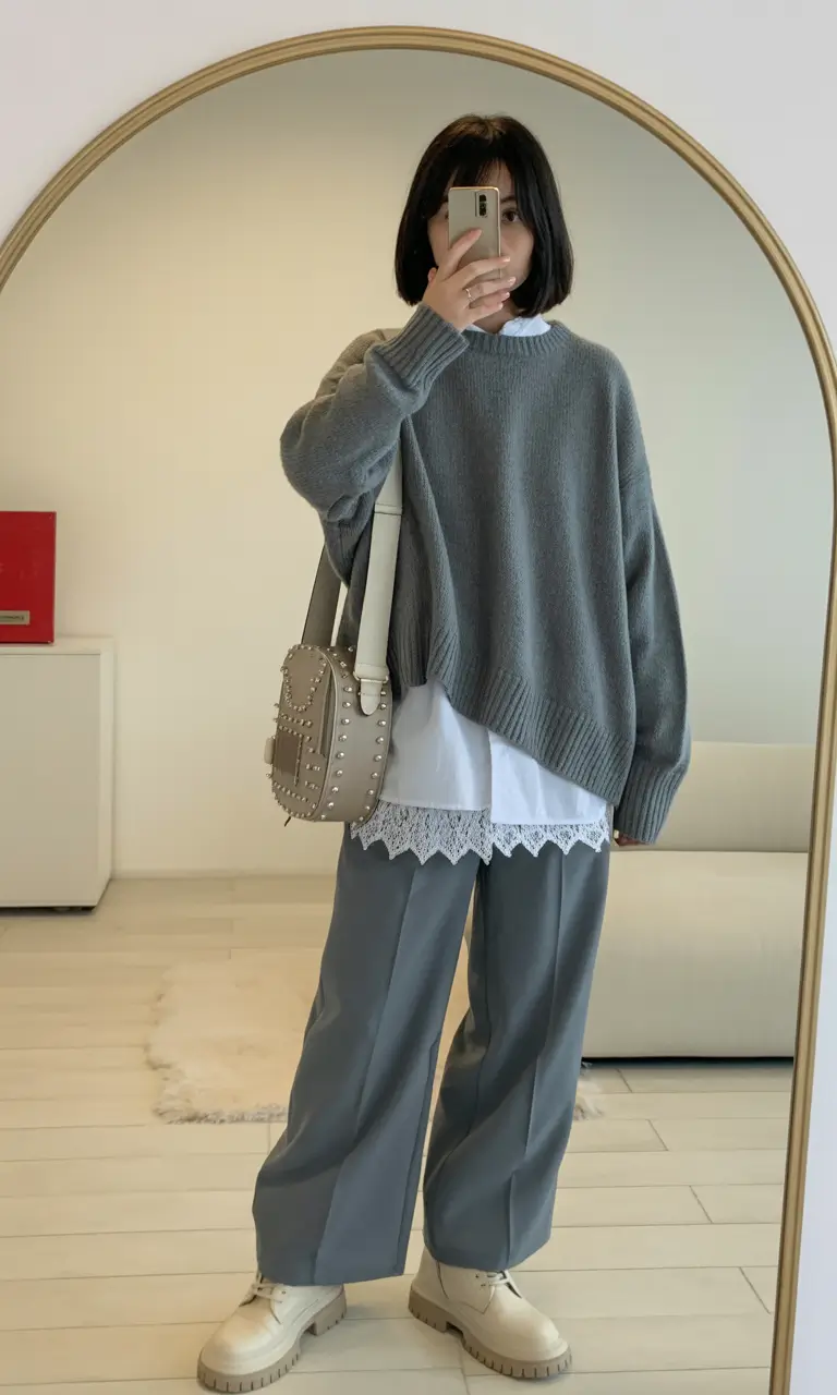 sweater outfits Grey Oversized Neck