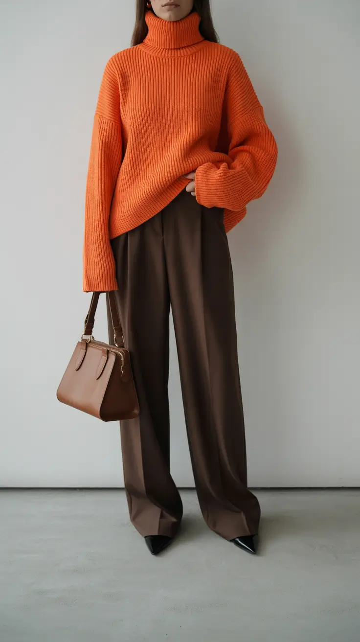 sweater outfits Orange Brown Knit Cable