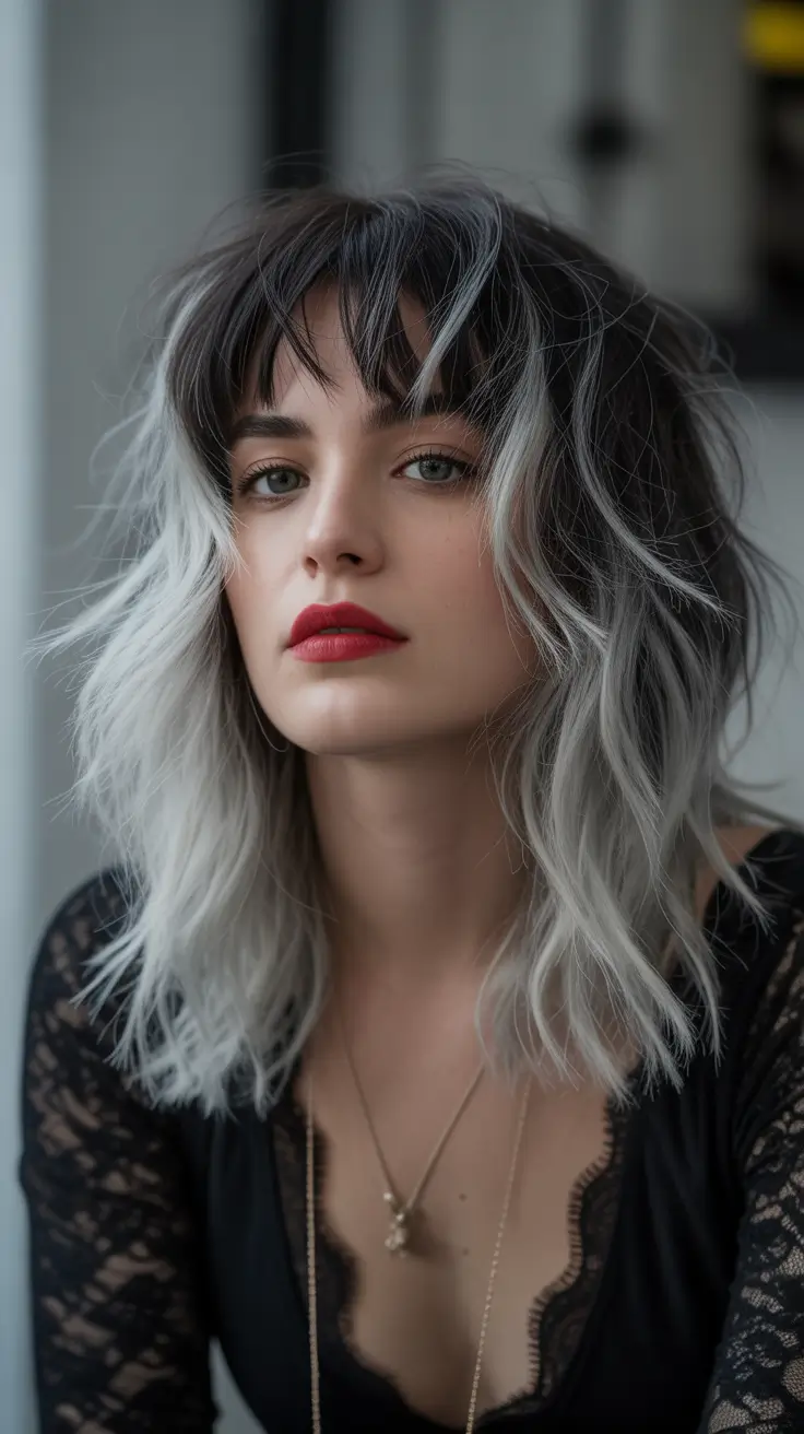 hair color Smoky Silver Melt With Textured Bangs