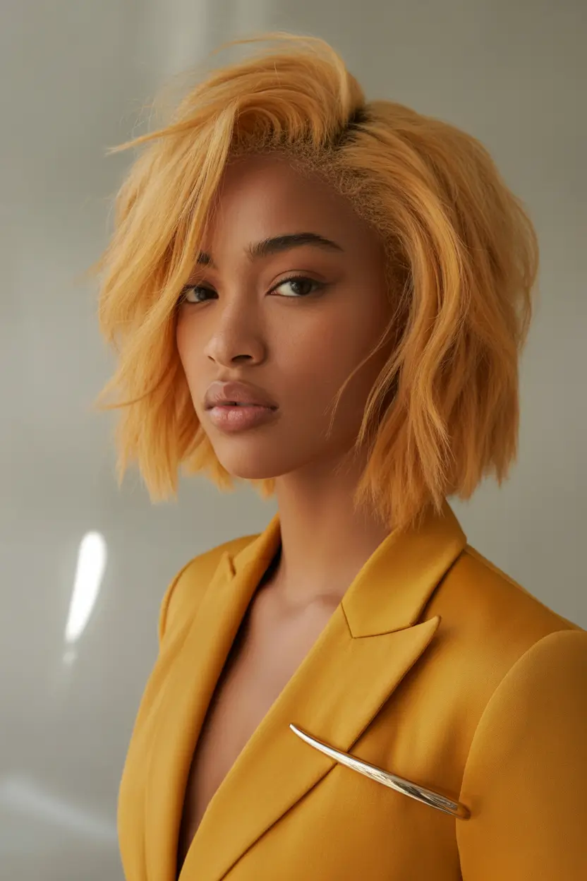 hair color Citrus Peach Bob With Soft Texture