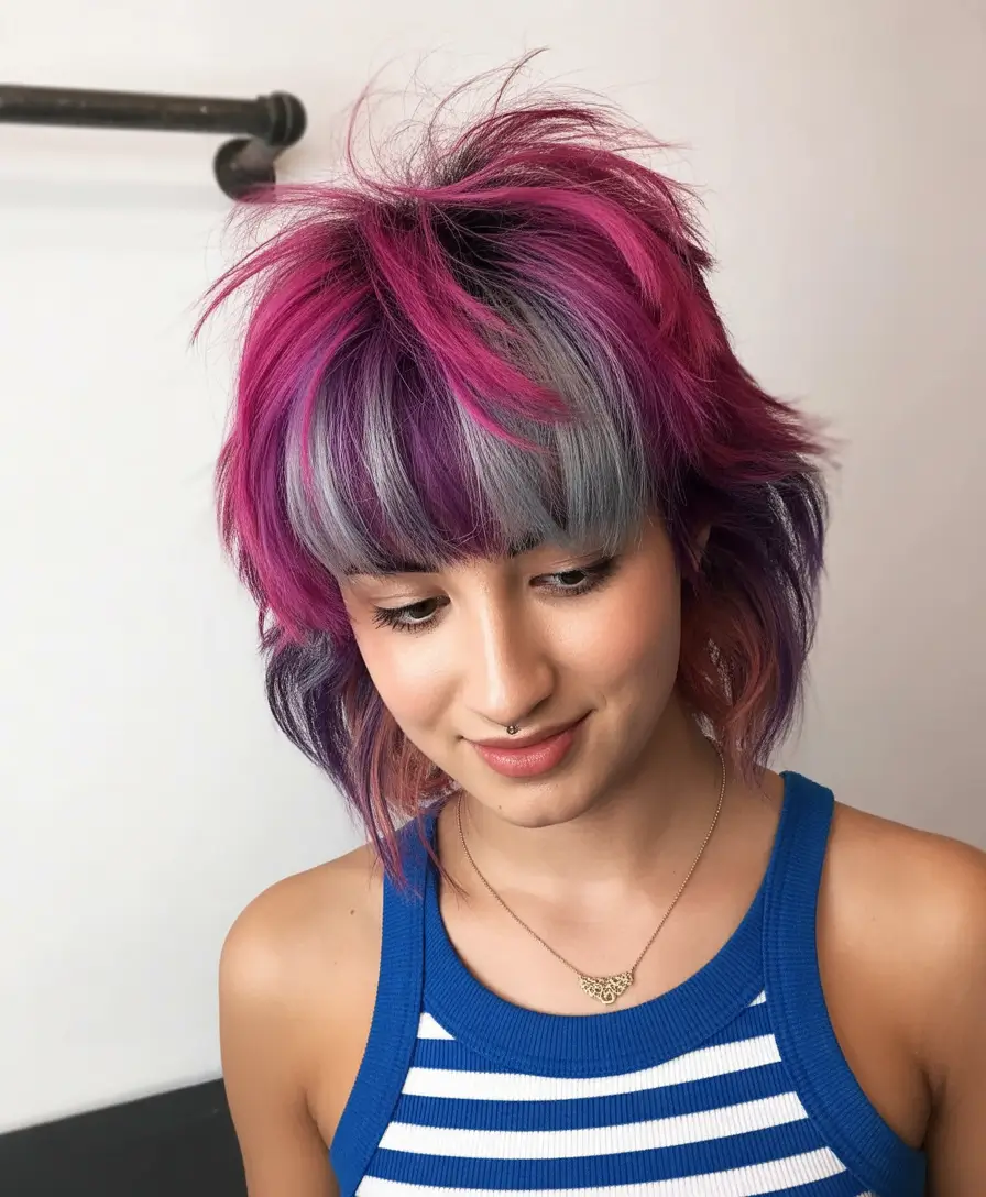 hair color Electric Magenta Shag With Cool Violet Fringe