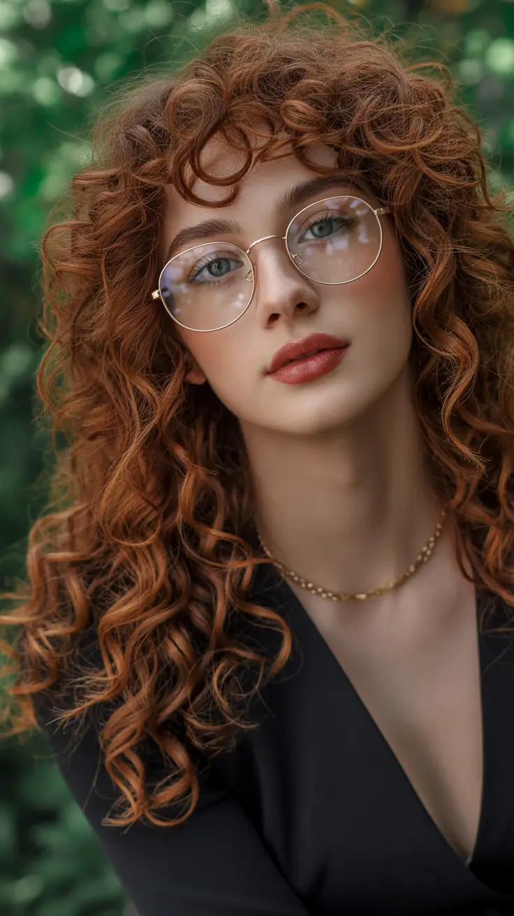 haircuts for long hair Whimsical Copper Curls With Soft Baby Fringe