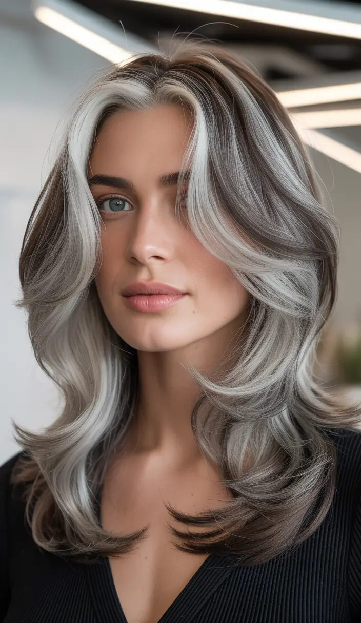 haircuts for long hair Silver-Money-Piece Layers With Dimensional Flow