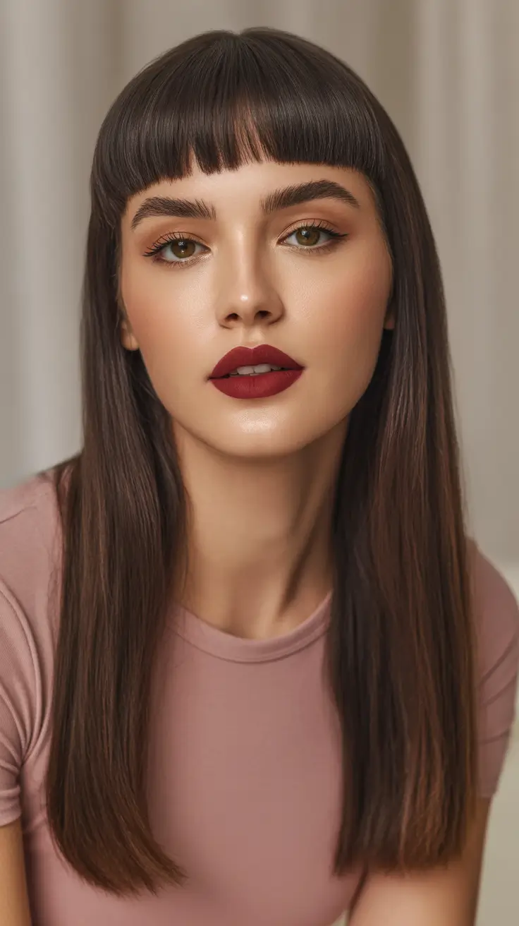 haircuts for long hair Ultra-Straight Brunette With Micro Baby Bangs