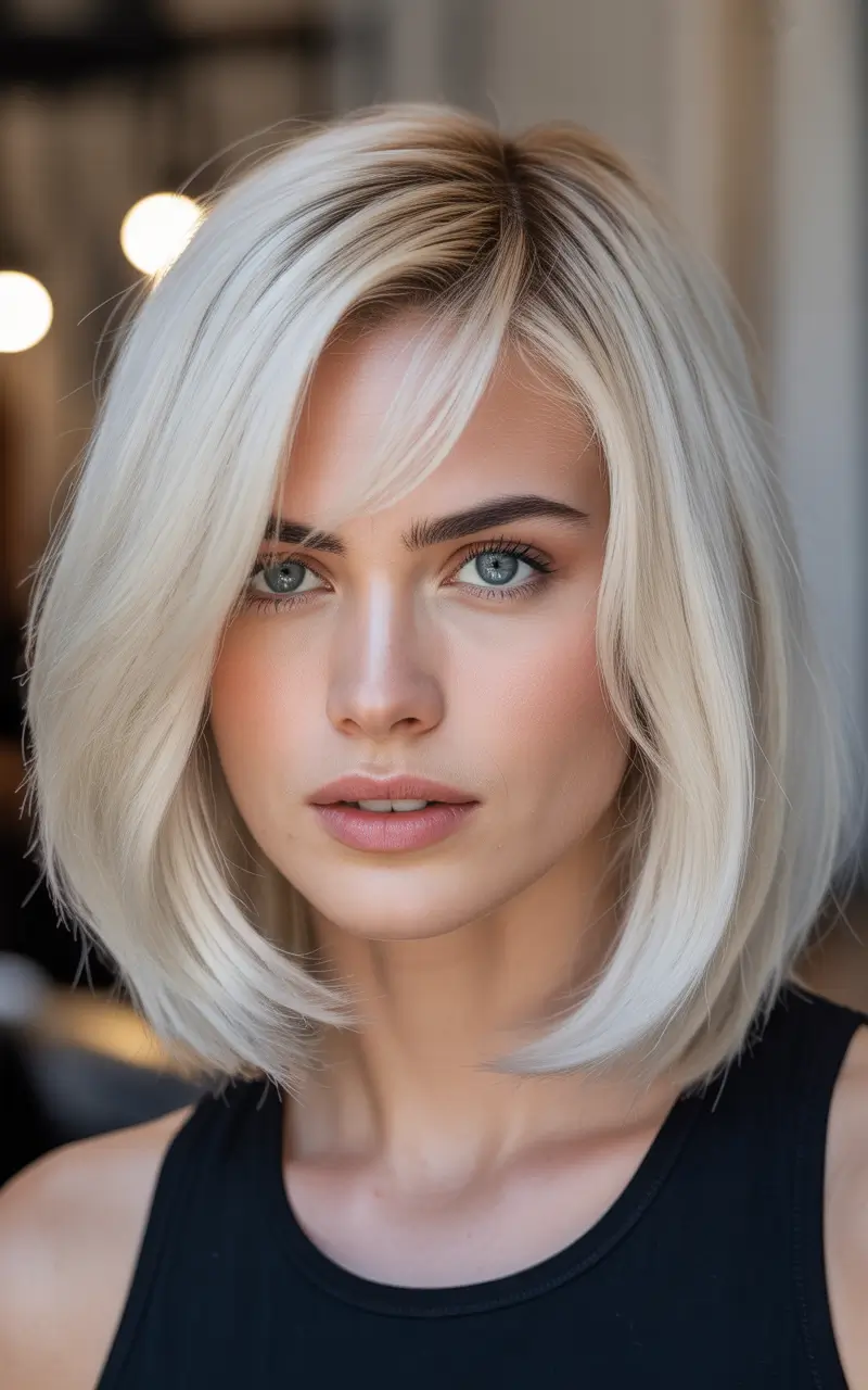 haircuts for long hair Platinum Contour Bob With Soft Side Swoop