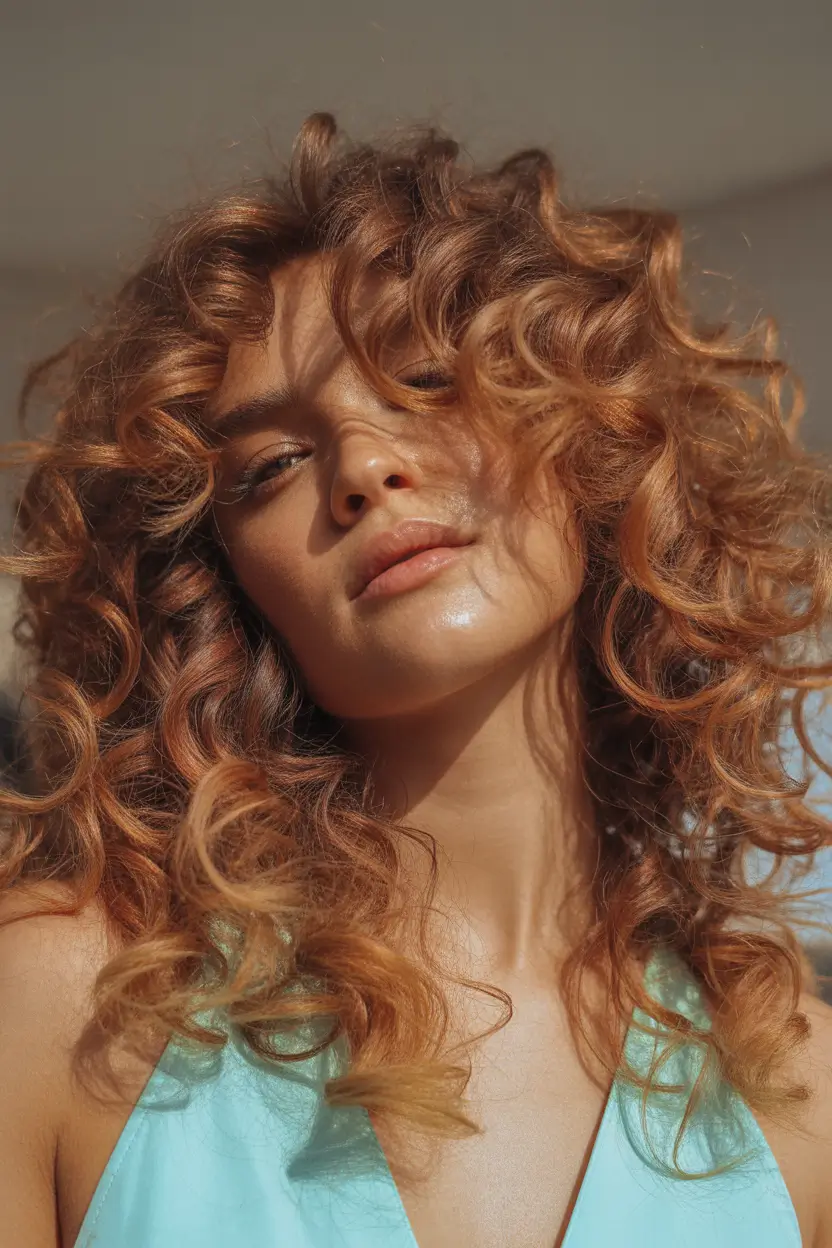 haircuts for long hair Sunlit Spiral Curls With Warm Copper Depth