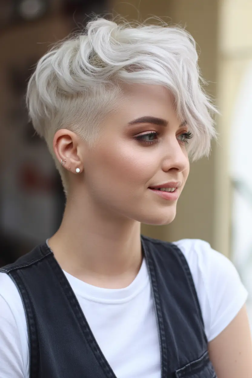 Asymmetrical Pixie Haircuts Frosted Silver Pixie With Clean Undercut Edge