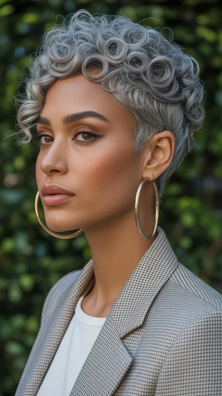 Asymmetrical Pixie Haircuts Silver Coil Pixie With Soft Spiral Definition