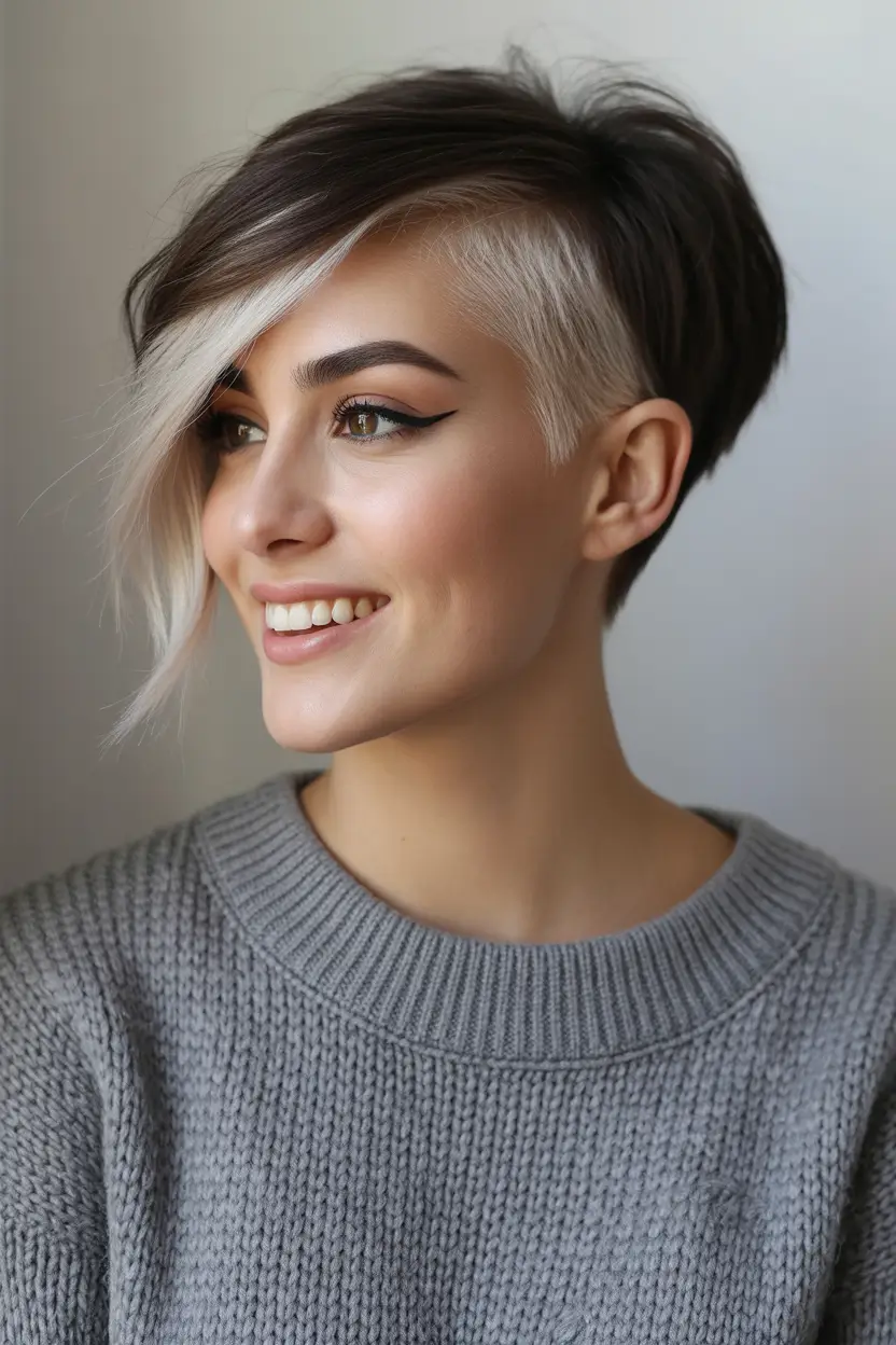 Asymmetrical Pixie Haircuts Sharp Contrast Pixie With Long Bangs Sweep