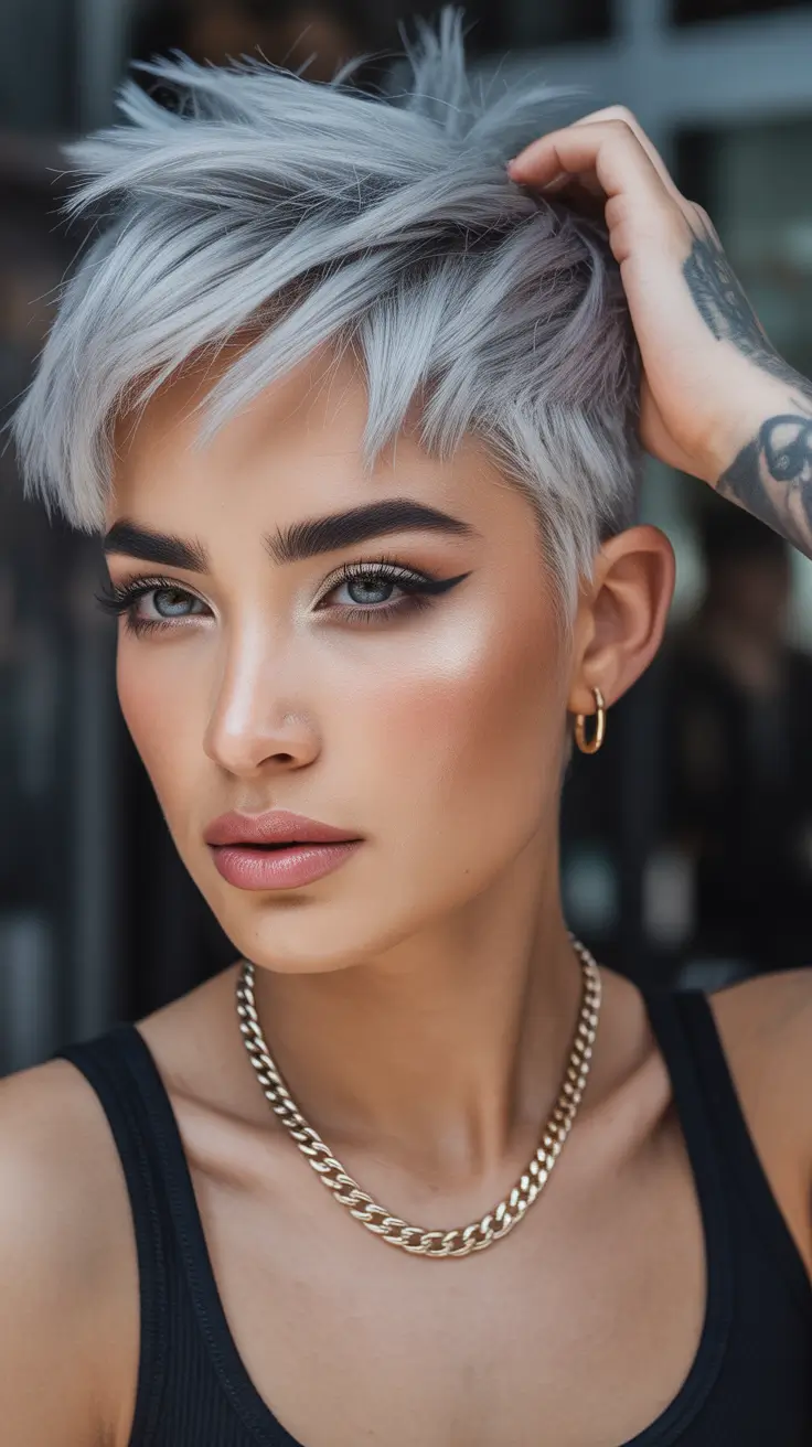 Asymmetrical Pixie Haircuts Layered Cool-Toned Pixie With Windswept Texture