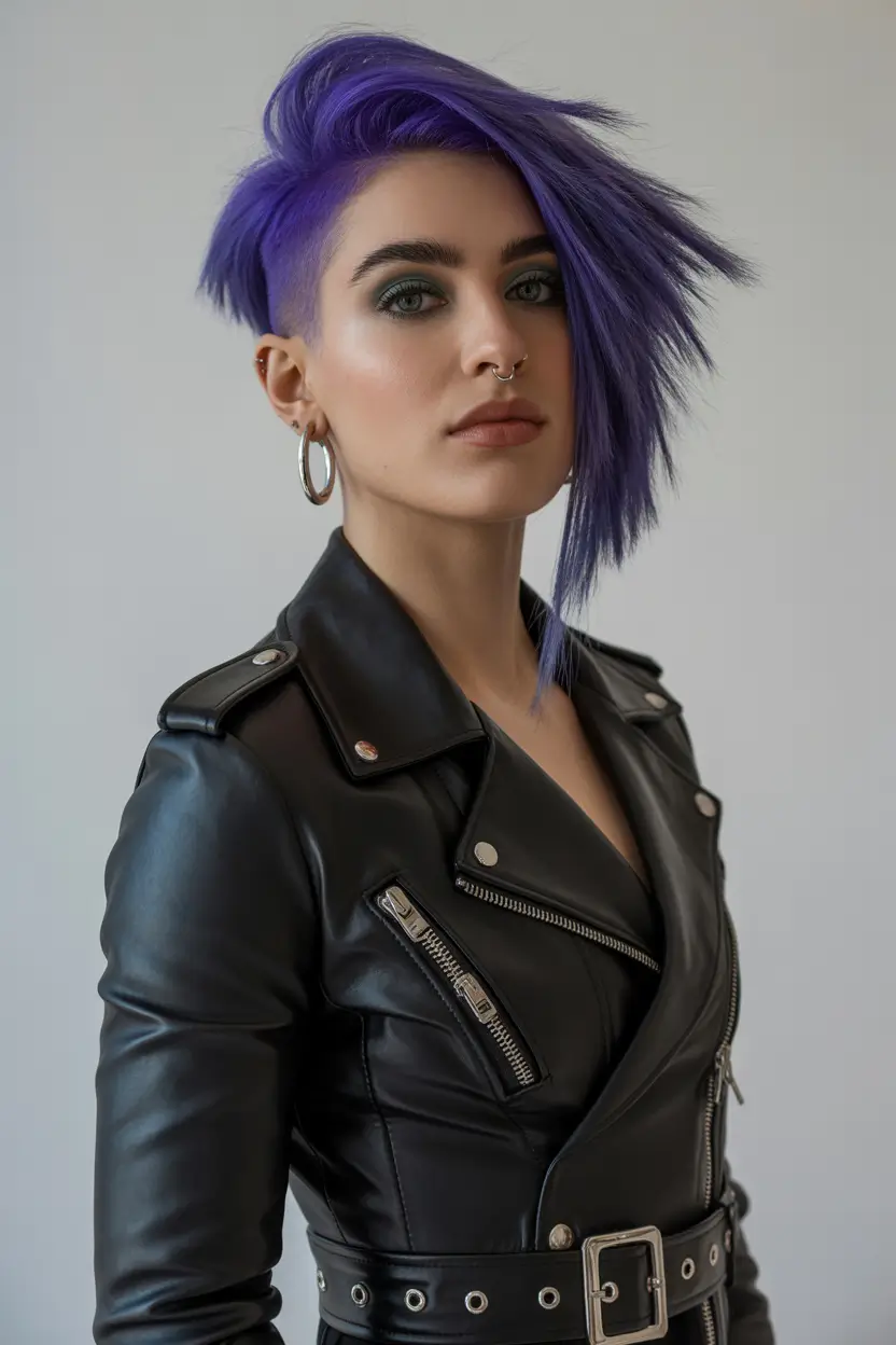 Asymmetrical Pixie Haircuts Vibrant Violet Asymmetrical Pixie With Bold Undercut Drama