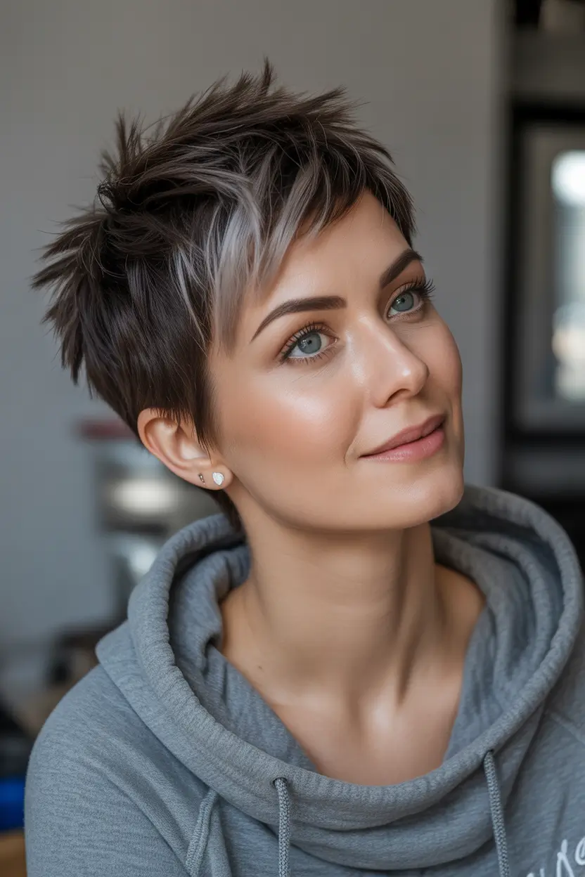 Messy Pixie Haircuts Smoky Brunette Pixie With Spiky Crown Texture