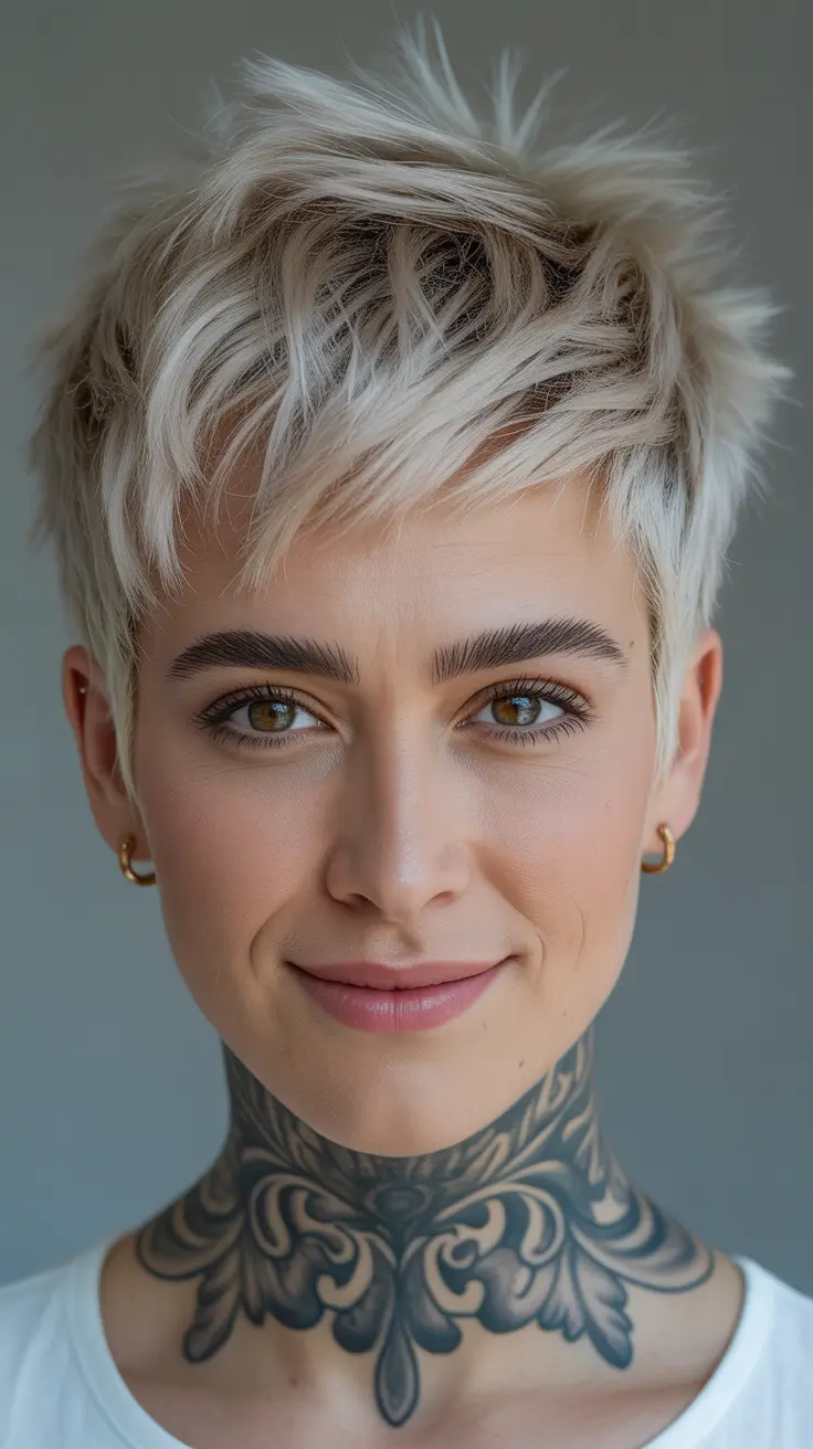 Messy Pixie Haircuts Platinum Textured Pixie With Windswept Volume