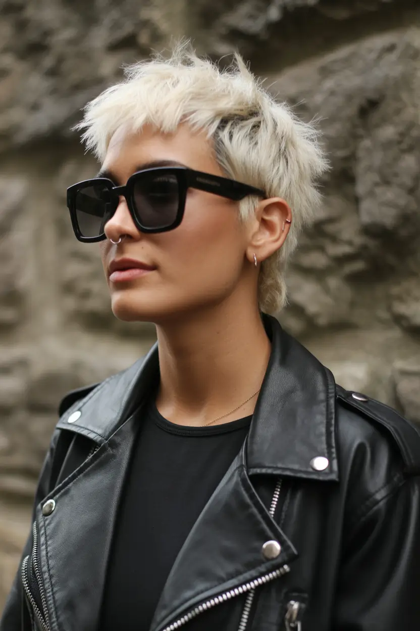 Messy Pixie Haircuts Edgy Bleach-Blonde Pixie With Short Shag Texture