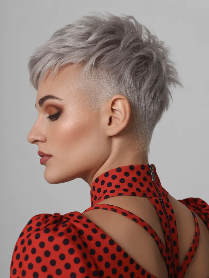 Messy Pixie Haircuts Silver Undercut Pixie With Textured Crown Lift