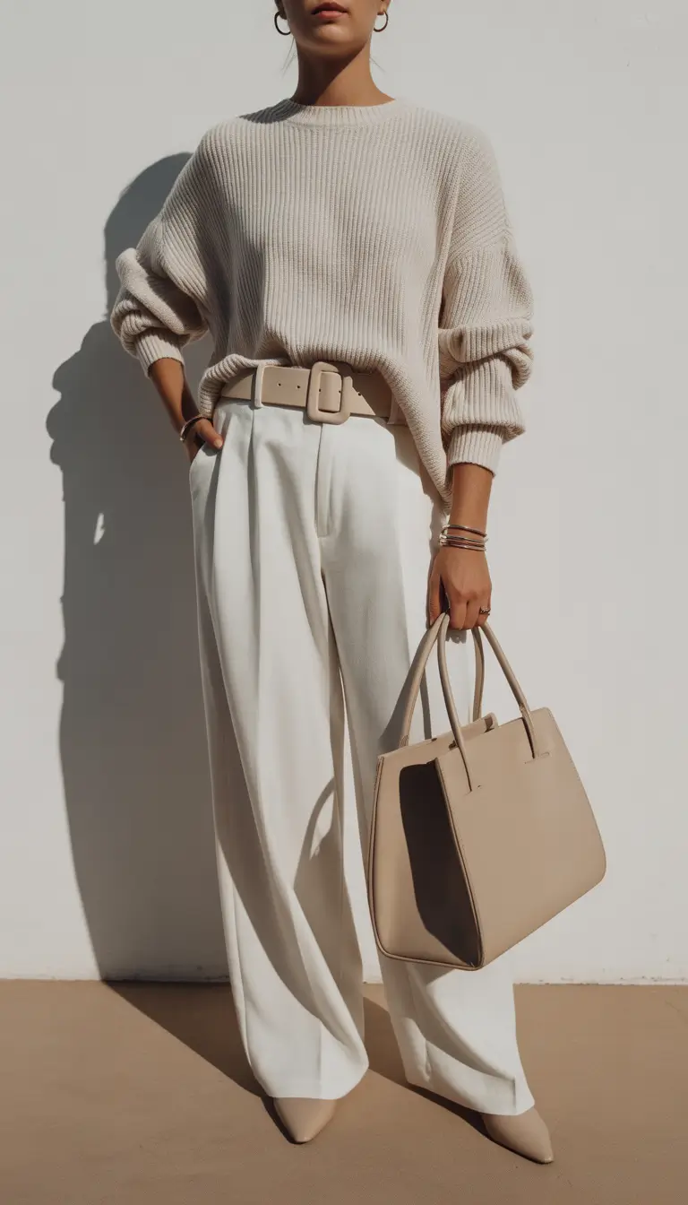 winter street style Quiet Luxury: The Cream Sweater and Trousers Dream