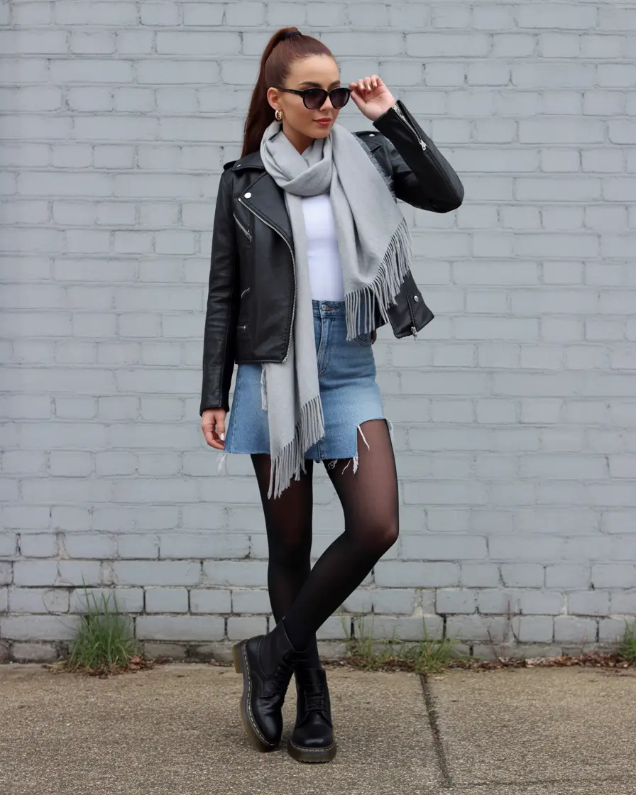 winter street style Urban Cool: Leather & Denim Power Combo