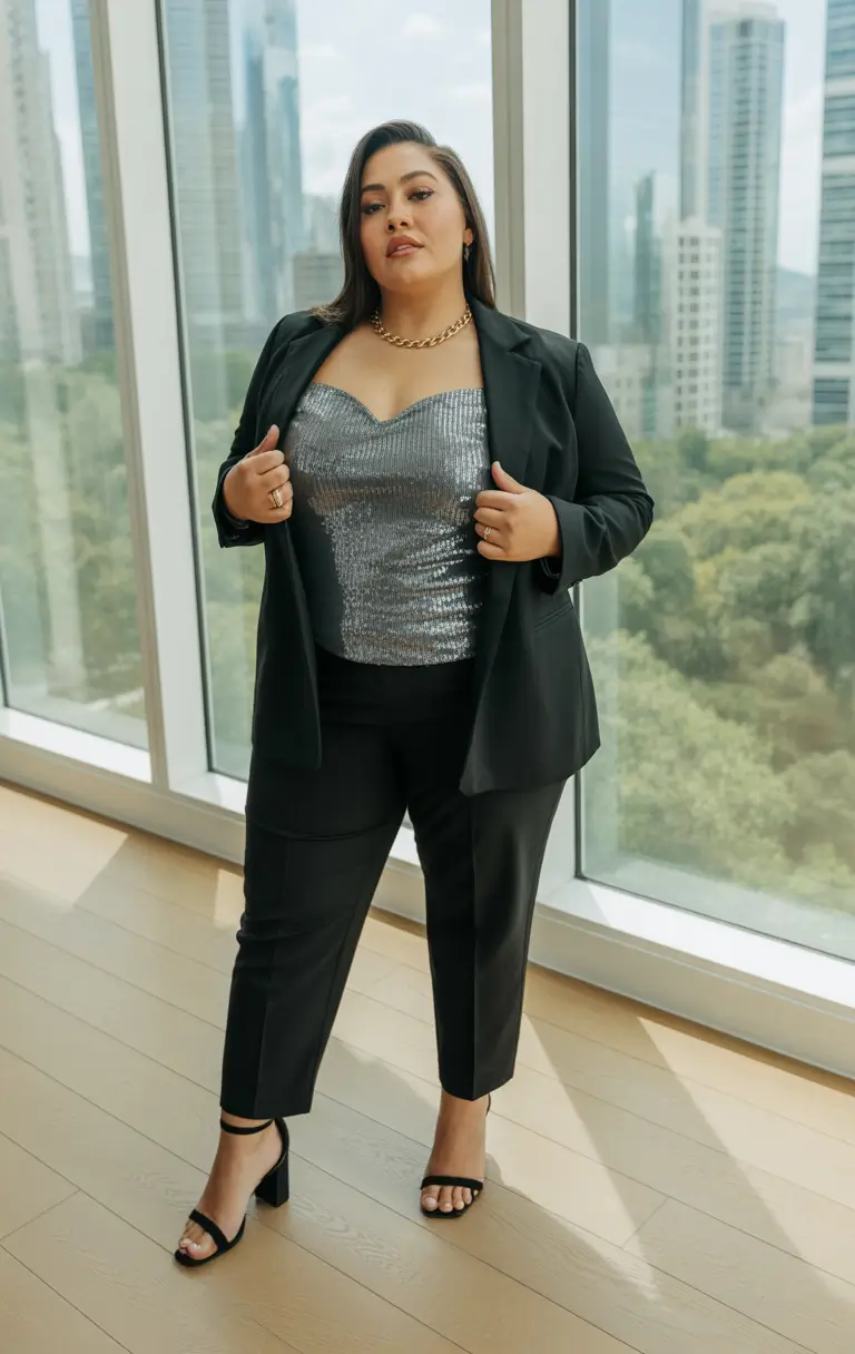 new york outfits City Lights Elegance: The Sparkle Suit Confidence