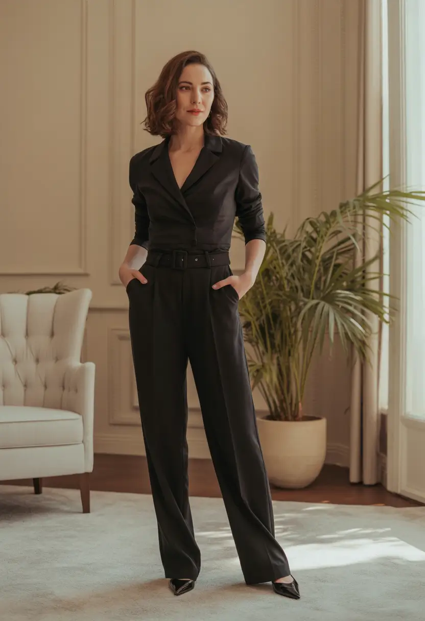 office outfits The Belted Black Jumpsuit